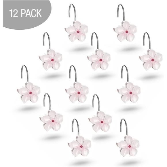 White Shower Curtain Hooks Set of 12 White & Pink Flower Shower Curtain Hooks - Picture 4 of 7